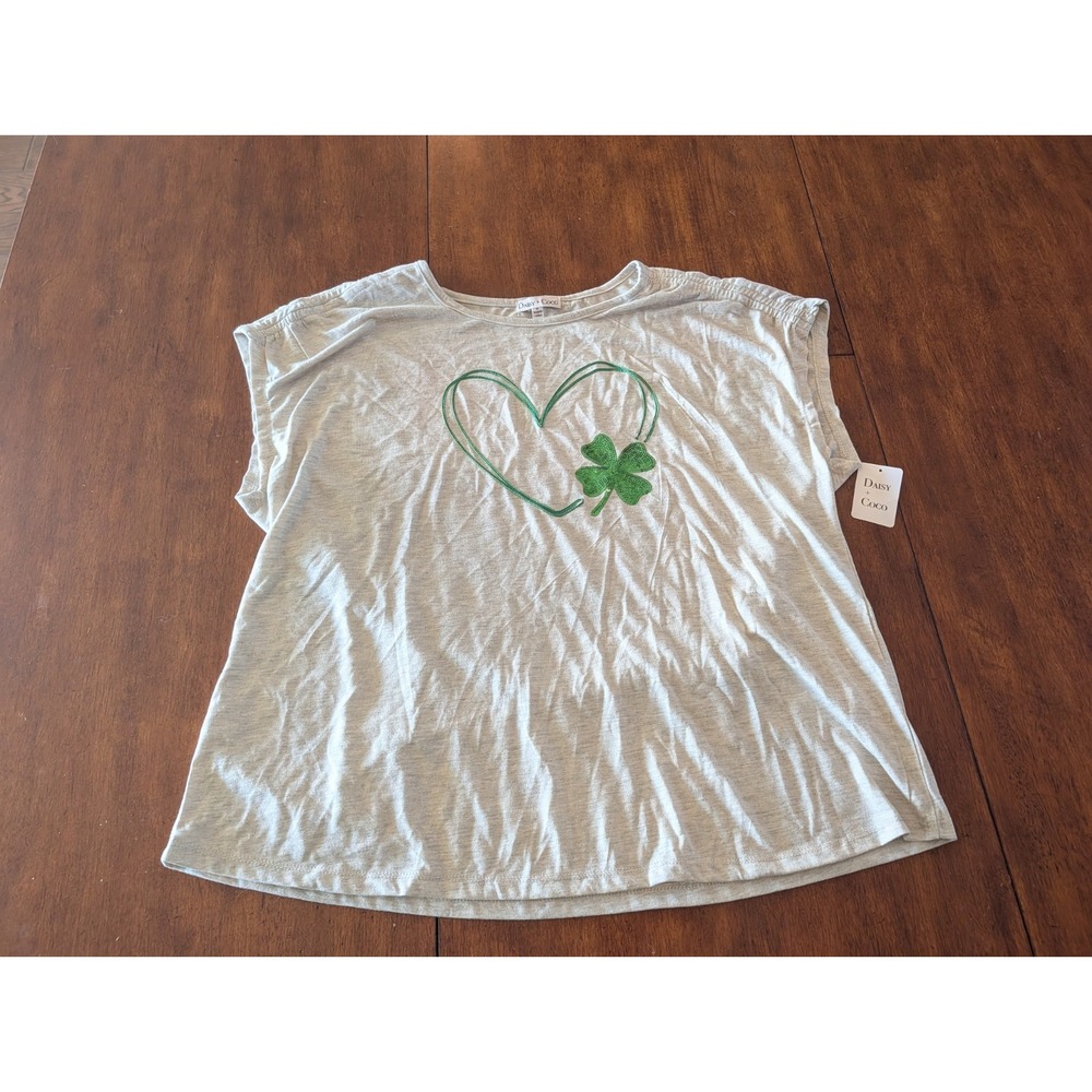 Daisy Coco Womens Gray Sequin Shamrock Clover T-Shirt Relaxed Fit 3X NEW